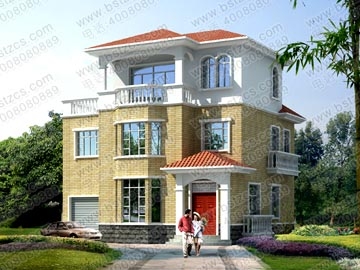 時尚三層帶車庫露臺別墅設計圖紙_別墅設計圖紙,農村房屋設計圖