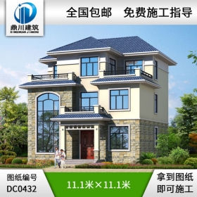 新農村復式三層帶露臺別墅設計圖紙及效果圖_三層鄉村房屋設計圖紙,鼎川別墅圖紙