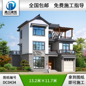 中式風(fēng)格三層帶車庫別墅設(shè)計圖紙及效果圖_農(nóng)村三層房屋設(shè)計圖紙,鼎川建筑