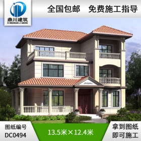 農村三層帶走廊自建房小別墅設計圖紙_農村三層別墅設計,鼎川建筑