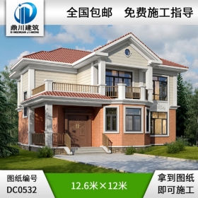 新農村二層帶露臺獨棟小別墅圖紙施工圖及效果圖_鄉村二層別墅設計圖紙,鼎川建筑