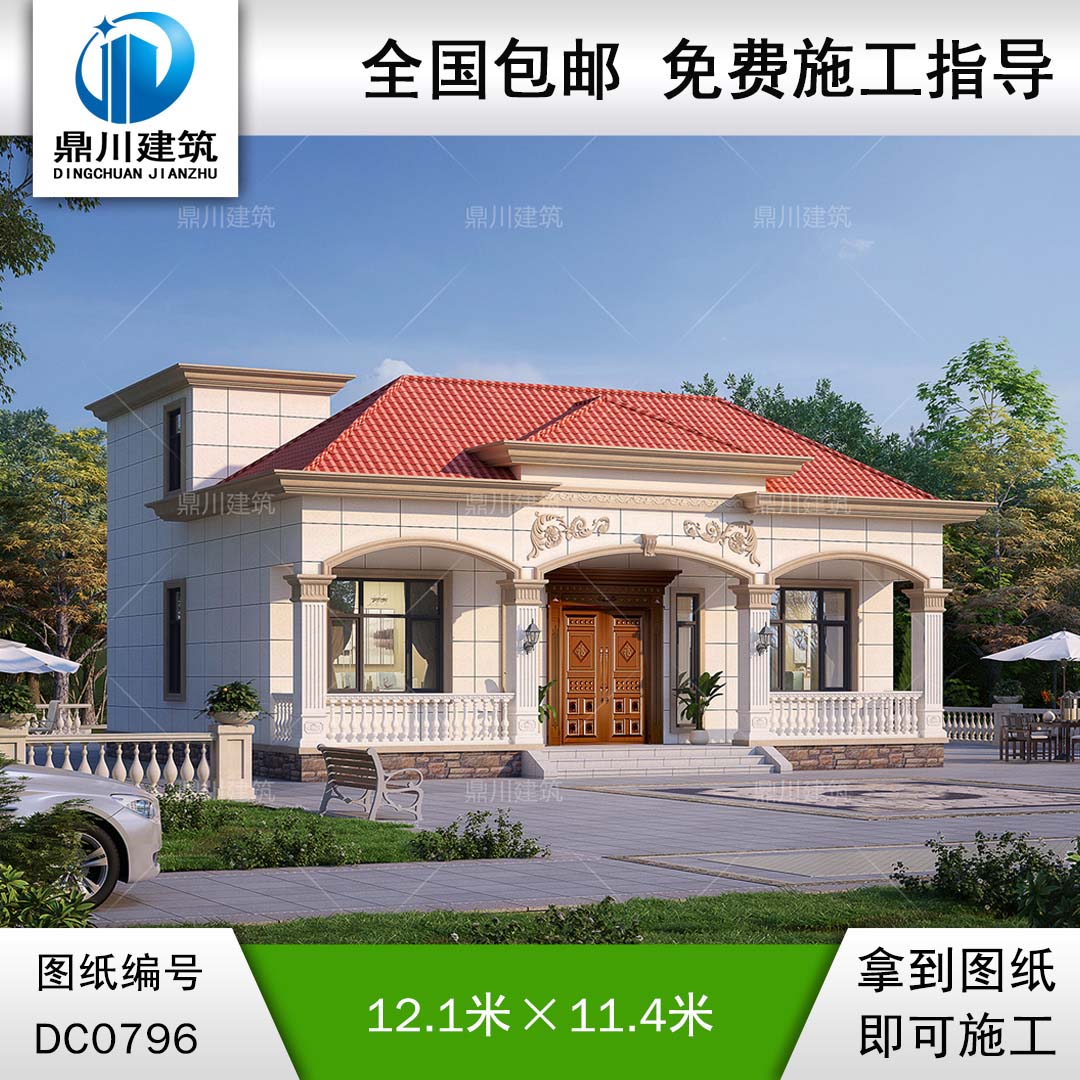 一層帶閣樓小別墅施工圖紙及效果圖_新農村自建平房設計,鼎川建筑