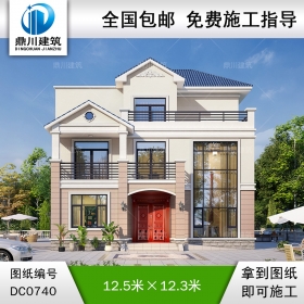 復式三層帶露臺別墅施工圖紙_農村自建房子設計,鼎川建筑