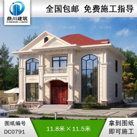 二層帶陽臺復式別墅施工圖紙及效果圖_新農村自建房設計,鼎川建筑