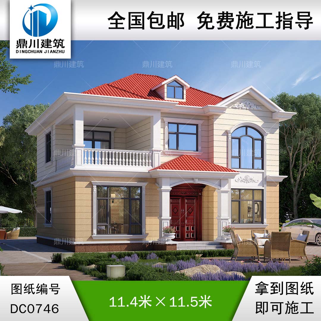 二層歐式帶陽臺小別墅效果圖_農(nóng)村自建房設(shè)計圖紙,鼎川建筑