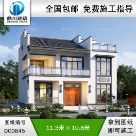 二層新中式自建別墅施工圖紙及效果圖_農村兩層房子設計圖,鼎川建筑