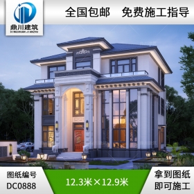 大氣三層新中式別墅設計圖紙及效果圖_農村自建別墅設計,鼎川建筑