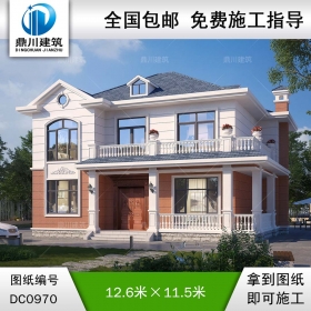 二層簡歐帶露臺別墅圖紙及外觀效果圖_新農村自建房設計,鼎川建筑