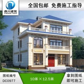 歐式三層實(shí)用別墅施工圖紙及外觀效果圖_農(nóng)村自建房設(shè)計,鼎川建筑