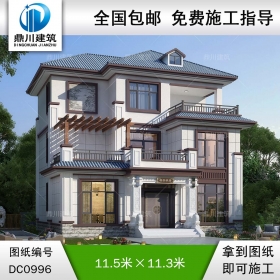 新中式三層實用別墅施工圖紙及效果圖_農村自建別墅設計,鼎川建筑