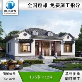 中式一層實用別墅施工圖紙及效果圖_農村自建小別墅設計,鼎川建筑