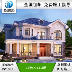 二層簡歐帶走廊別墅施工圖紙及效果圖_農(nóng)村自建別墅設(shè)計(jì),鼎川建筑