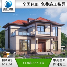 新中式二層帶露臺別墅圖紙及效果圖_新農(nóng)村自建別墅設(shè)計,鼎川建筑