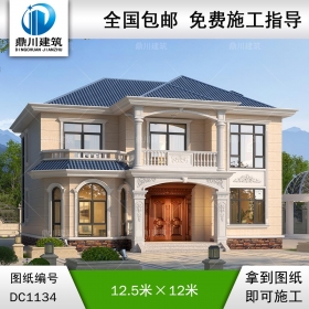 歐式二層帶露臺實用別墅施工圖紙及效果圖_農村自建房設計,鼎川建筑