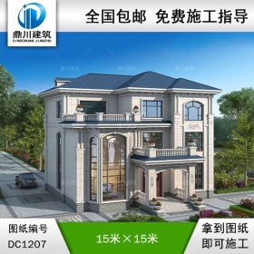 歐式三層復式別墅施工圖紙及效果圖_農村自建別墅設計,鼎川建筑