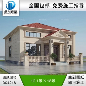 歐式一層帶閣樓別墅施工圖紙及效果圖_農村自建別墅設計,鼎川建筑