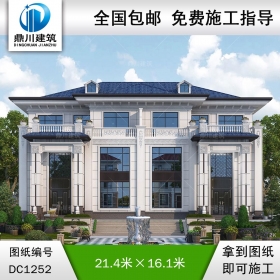 新中式三層復(fù)式雙拼別墅施工圖紙及效果圖_農(nóng)村自建別墅設(shè)計(jì),鼎川建筑