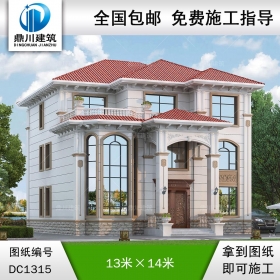 歐式三層復式別墅施工圖紙及效果圖_農村自建別墅設計,鼎川建筑