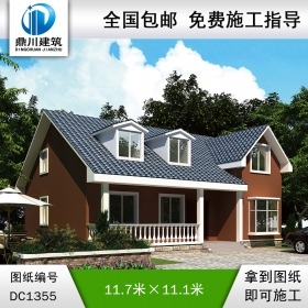 歐式一層帶閣樓別墅效果圖及施工圖紙_農村自建別墅設計,鼎川建筑