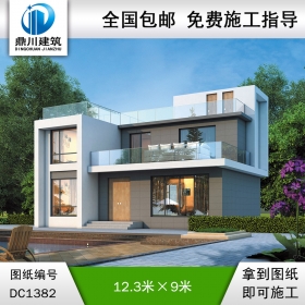 現代二層別墅效果圖及施工圖紙_農村自建別墅設計,鼎川建筑