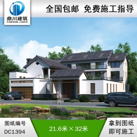 中式三層帶大門圍墻別墅效果圖及施工圖紙_農(nóng)村自建別墅設(shè)計(jì),鼎川建筑